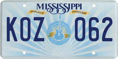 MS license plate KOZ062