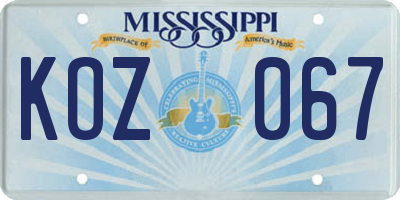 MS license plate KOZ067