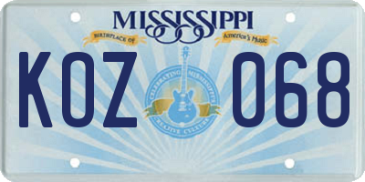 MS license plate KOZ068