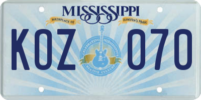 MS license plate KOZ070