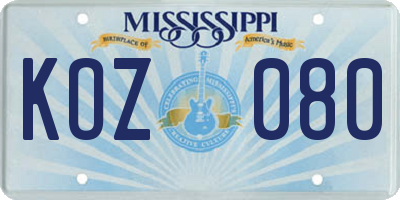 MS license plate KOZ080