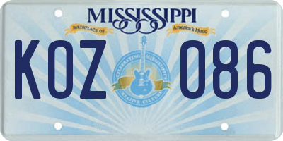 MS license plate KOZ086