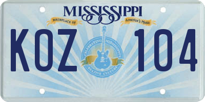 MS license plate KOZ104