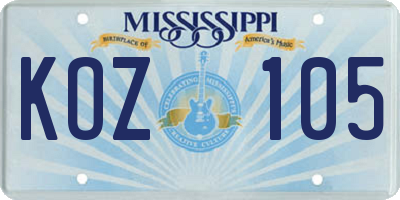 MS license plate KOZ105