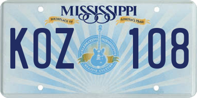 MS license plate KOZ108