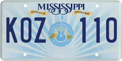 MS license plate KOZ110
