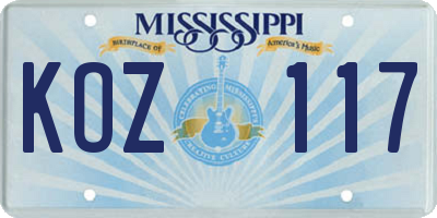 MS license plate KOZ117