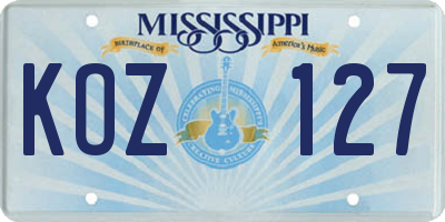 MS license plate KOZ127
