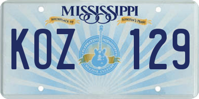 MS license plate KOZ129