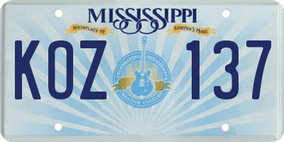 MS license plate KOZ137