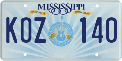 MS license plate KOZ140