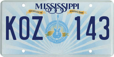 MS license plate KOZ143