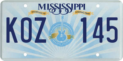 MS license plate KOZ145
