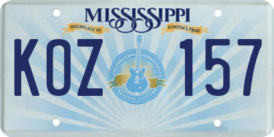 MS license plate KOZ157