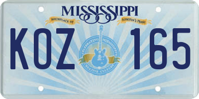 MS license plate KOZ165