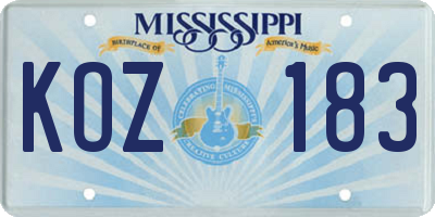 MS license plate KOZ183