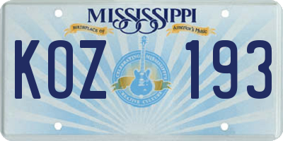 MS license plate KOZ193