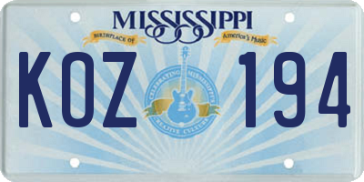 MS license plate KOZ194