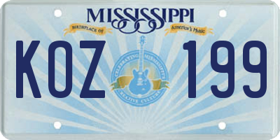 MS license plate KOZ199