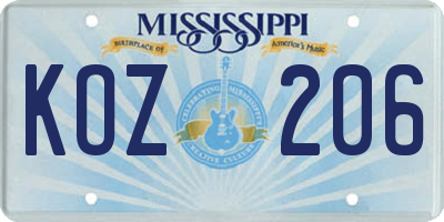 MS license plate KOZ206