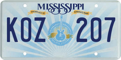 MS license plate KOZ207