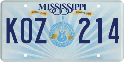 MS license plate KOZ214