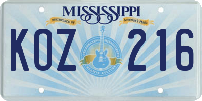 MS license plate KOZ216