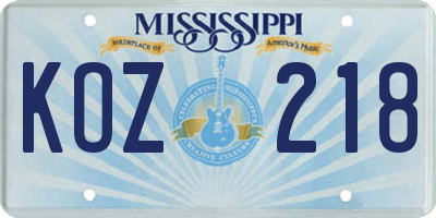 MS license plate KOZ218