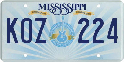 MS license plate KOZ224