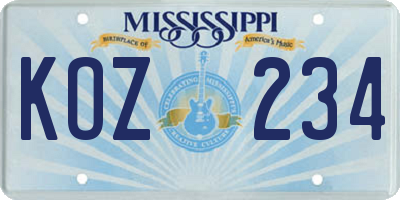 MS license plate KOZ234