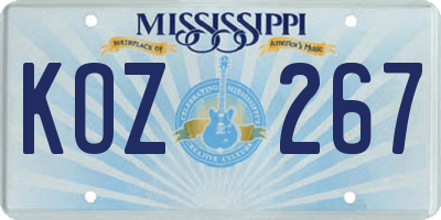 MS license plate KOZ267