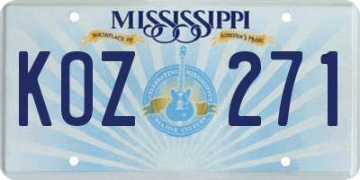 MS license plate KOZ271