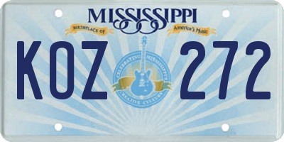 MS license plate KOZ272