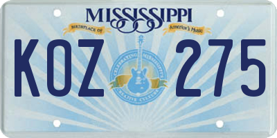 MS license plate KOZ275