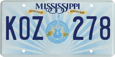 MS license plate KOZ278