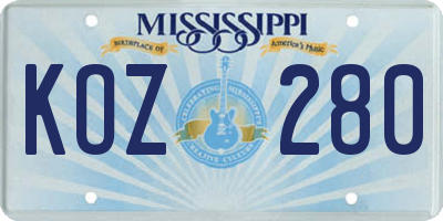 MS license plate KOZ280