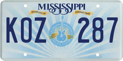 MS license plate KOZ287