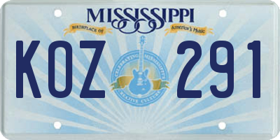 MS license plate KOZ291