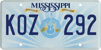MS license plate KOZ292