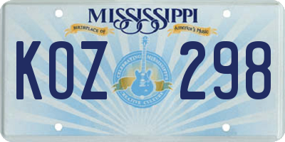 MS license plate KOZ298