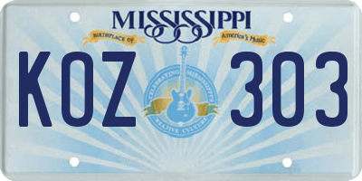 MS license plate KOZ303