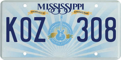 MS license plate KOZ308