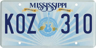 MS license plate KOZ310