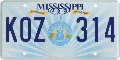 MS license plate KOZ314