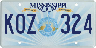 MS license plate KOZ324