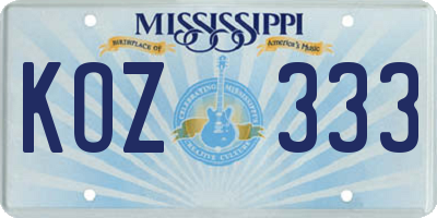 MS license plate KOZ333