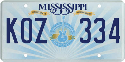 MS license plate KOZ334