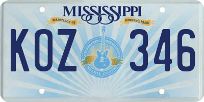 MS license plate KOZ346