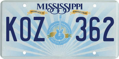 MS license plate KOZ362