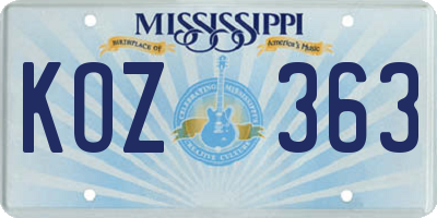 MS license plate KOZ363